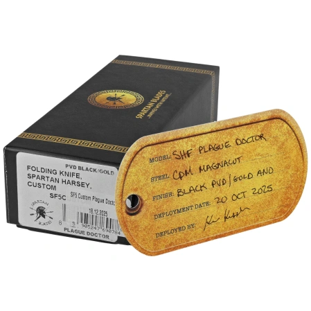 Nóż składany Spartan Blades Harsey Folder ''Plague Doctor'' Black/Gold Titanium, Satin MagnaCut by William W. Harsey (SF5DOCTOR BK)