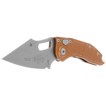 Nóż automatyczny Microtech Stitch S/E-A Tan Aluminum, Apocalyptic by Borka Blades and Tony Marfione (169-10APTA)