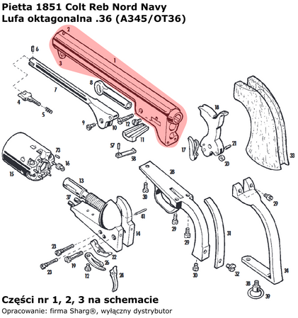 Lufa oktagonalna .36 Pietta 1851 Colt REB Nord Navy (A345/OT36)