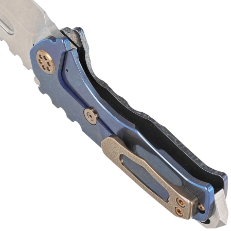 Medford Praetorian Genesis T DP Brushed/Acid Etching/Flamed Blue Titanium, Bronze HW/Clip, Tumbled S45VN by Greg Medford (MK0294TD-03A2-T1C1-BN)