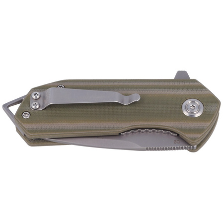 Kubey Knife Campe, Striped Green G10, Sandblast D2 (KU203E)
