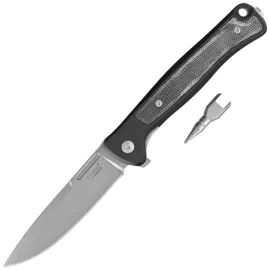 LionSteel Skinny Knife Black Aluminum/ Black Canvas Micarta, Stonewashed MagnaCut by Molletta (SK01A BS)