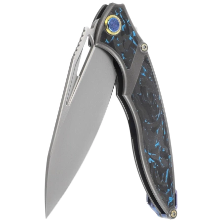 Nóż składany Rike Knife RK 1902 B/CF Titanium/Blue Carbon Fiber, Bead Blasted M390