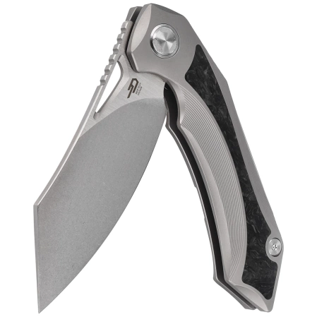 Bestech Knife Kasta Grey Titanium / Marble Carbon Fiber, Mirror Stonewash M390 by Kombou (BT1909A)