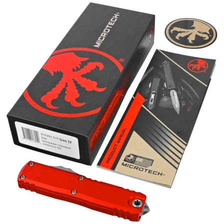 Microtech UTX-85 Gen IV D/E OTF Knife Red Aluminum, Stonewashed M390MK by Tony Marfione (12324-10RD)