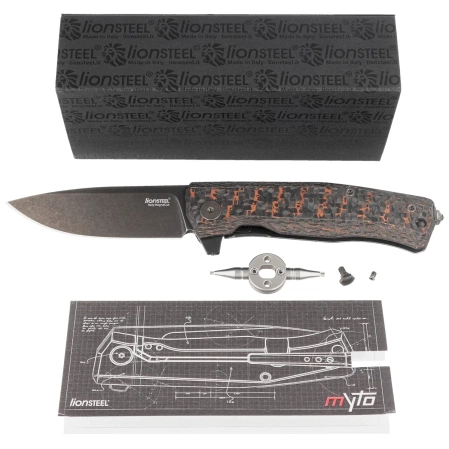 LionSteel Myto Knife Snake Skin Fat Carbon, Old Black MagnaCut by Molletta (MT01 MC SS)