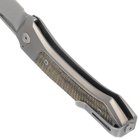 LionSteel Twain Gray Titanium / Green Canvas Micarta, Satin MagnaCut by Gianni Pauletta (TW GY CVG)