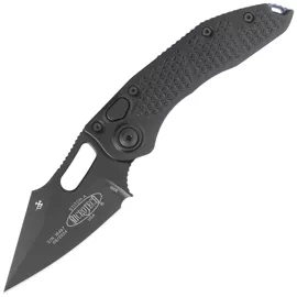 Microtech Stitch-A S/E Automatic Knife Black Aluminum, Blue Ti HW, Black M390 by Borka Blades and Tony Marfione (169-1BK-A1TI)