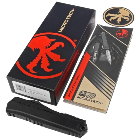 Microtech Cypher II D/E OTF Knife Black Aluminum, Tactical P/S M390MK by Deryk Munroe and Tony Marfione (1242-2T)