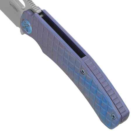 Kubey Sylow Knife Blue Titanium, Stonewashed 14C28N by James Lowe (KU260B)