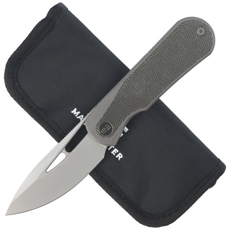 Nóż składany WE Knife Baloo Grey Titanium / Dark Green Micarta, Silver Bead Blasted CPM 20CV by Ostap Hel (WE21033-4)