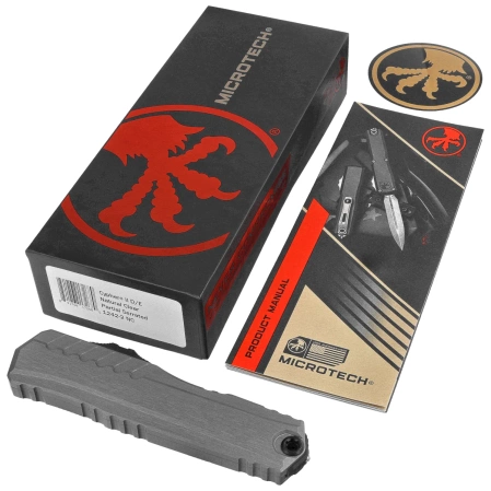 Microtech Cypher II D/E OTF Knife Natural Clear Aluminum, Black P/S M390MK by Deryk Munroe and Tony Marfione (1242-2NC)