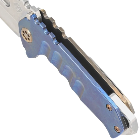 Medford Praetorian Genesis T Drop Point, Blue Titanium, Bronze HW, Std Clip, NP3 Breaker, Tumbled S45VN (MK029STD-37A1-T1CS-BN)