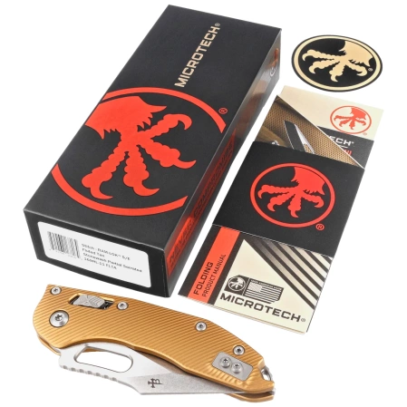 Nóż składany Microtech Stitch Ram-Lok S/E Tan Fluted Aluminium, Stonewashed P/S M390MK by Borka Blades and Tony Marfione (169RL-11FLTA)