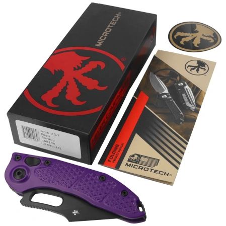 Nóż automatyczny Microtech Stitch-A S/E urple Aluminium, Black M390 by Borka Blades and Tony Marfione (169-1PU)