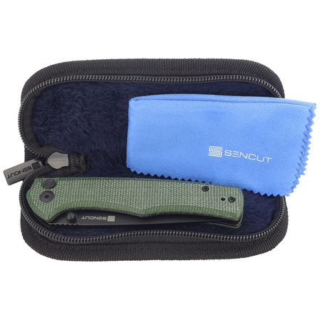 Sencut Crowley Green Micarta, Black Stonewashed D2 (S21012-3)