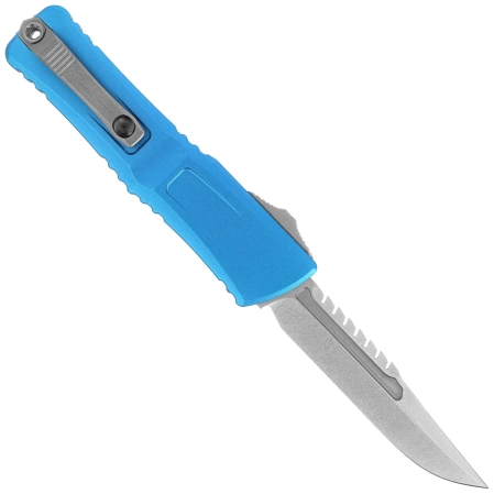 Microtech Combat Troodon Gen III Interceptor Signature OTF Knife Blue Aluminum, Stonewashed M390MK by Tony Marfione (1217-10BLS)