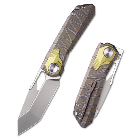 Nóż składany Remette RT-Peregrine Falcon Tiger Stripe/Gold Titanium, Hand Grinding Pearlescent M390 (RTT1-C)
