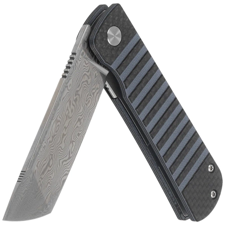 Bestech Titan Knife Black Carbon Fiber/Blue G10, Damascus by Keanu Alfaro (BL05A)