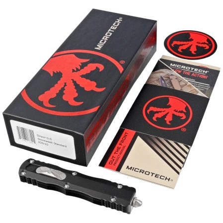 Nóż automatyczny OTF Microtech Dirac D/E Black Aluminium, Stonewashed M390 by Tony Marfione (225-10)