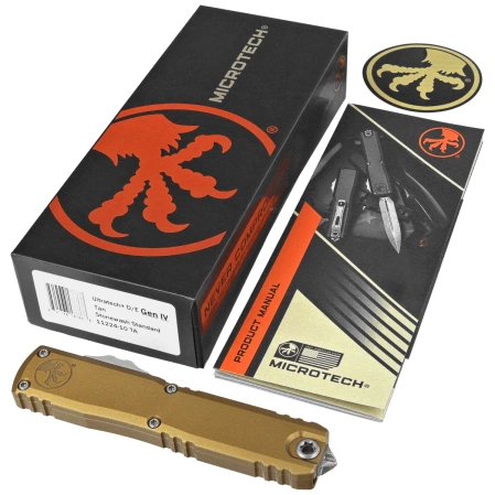 Nóż automatyczny OTF Microtech Ultratech Gen IV D/E Tan Aluminium, Stonewashed M390MK by Tony Marfione (11224-10TA)