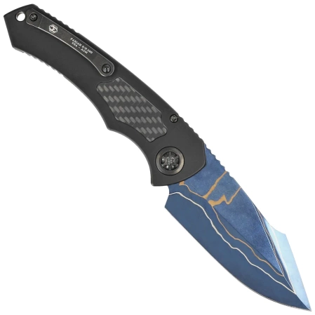 Heretic Knives Pariah-A Custom DLC Aluminium / Carbon Fiber Inlays, Blued Baker Forge AuroraMai Damascus by Tony Marfione Jr.