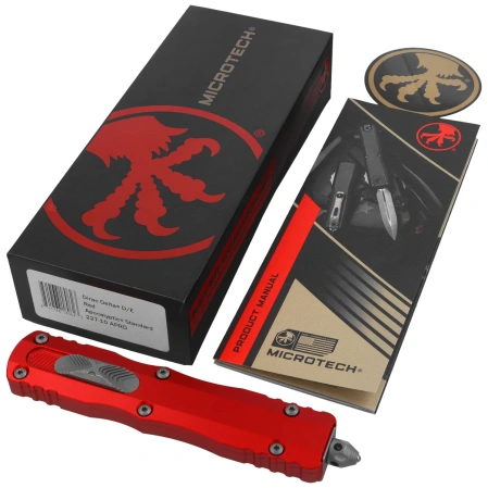 Microtech Dirac Delta D/E OTF Knife Red Aluminum, Apocalyptic by Tony Marfione (227-10APRD)