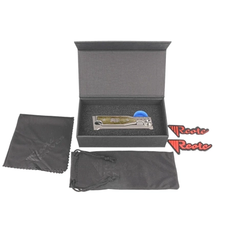 Reate Knife Mini EXO OTF Gravity Drop Point Bead Blasted Titanium/Green Micarta, Stonewashed CPM 3V