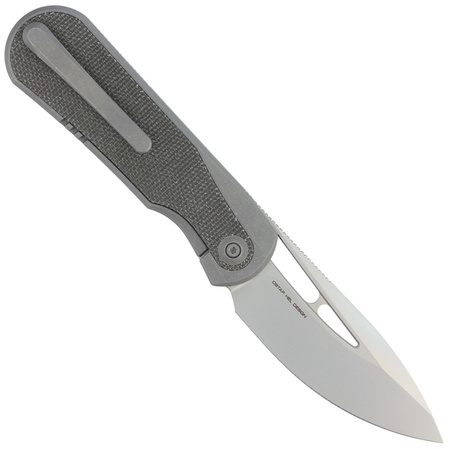 Nóż składany WE Knife Baloo Grey Titanium / Dark Green Micarta, Silver Bead Blasted CPM 20CV by Ostap Hel (WE21033-4)