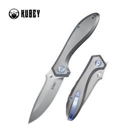 Kubey Ruckus Knife Gray Titanium, Beadblasted CPM 20CV by Sherif Manganas (KB314Q)