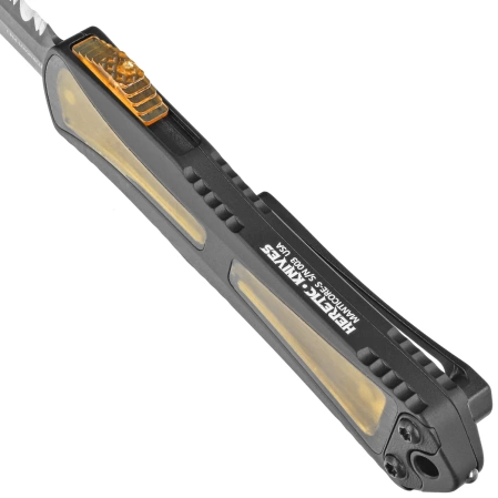 Nóż automatyczny OTF Heretic Manticore S DE Black Aluminum / Ultem, Black DLC Full Serrated MagnaCut by Tony Marfione Jr.