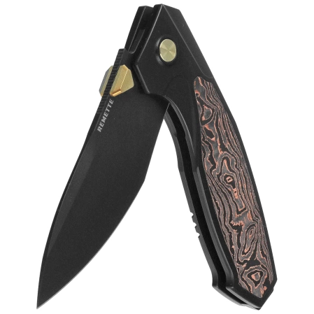 Nóż składany Remette Kingfisher Black Titanium/Copper Carbon Fiber, Black DLC M390 (RTKF5)