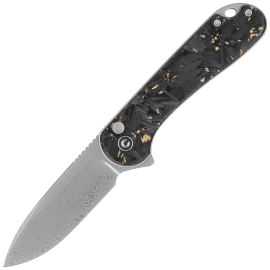 Civivi Button Lock Elementum II Knife Shredded Carbon Fiber/Golden Shred, Damascus (C18062P-10)