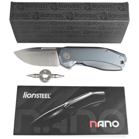 LionSteel Nano Knife Blue Titanium, Satin MagnaCut (NA01 BL)