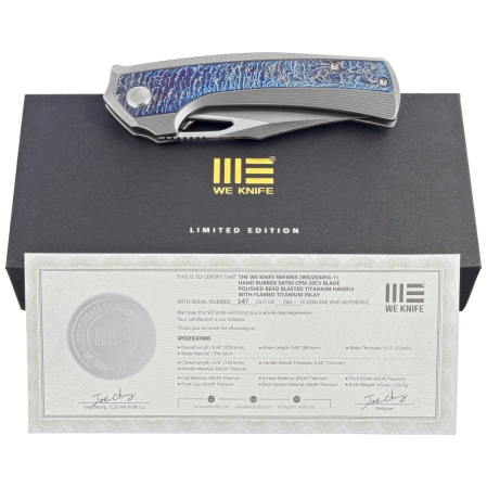 WeKnife Nefaris LE No 147/260 Gray/Flamed Titanium, Hand Rubbed Satin CPM 20CV (WE22040FA-1)