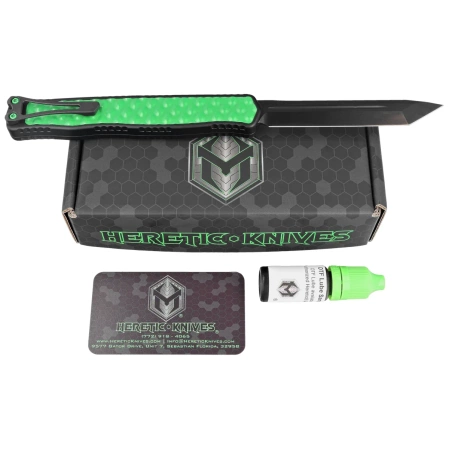 Nóż automatyczny OTF Heretic Cleric II T/E Toxic Green/Black Aluminium, Black DLC MagnaCut by Tony Marfione Jr.