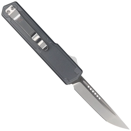 TacKnives TAKCOM Vigor V2 Black G10 / Grey Aluminum, Satin 154CM OTF automatic knife