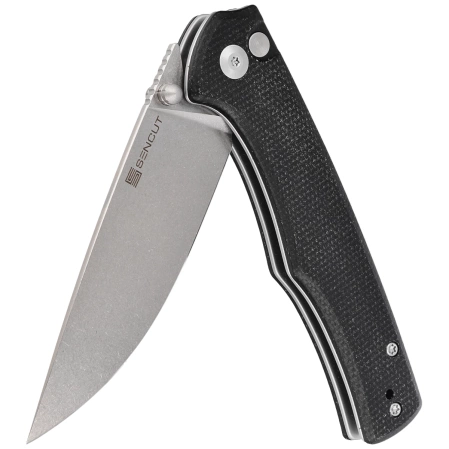 Sencut Crowley Black Micarta, Stonewashed D2 (S21012-2)