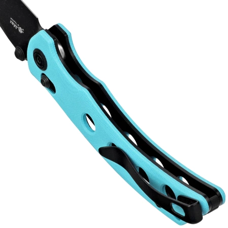 Kubey Hound Knife Light Blue G10, Blackwashed 14C28N by Maksim Tkachuk (KU172D)