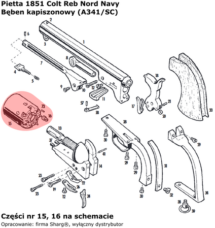 Bęben kapiszonowy Pietta Colt 1851 Reb Nord Navy, 1860 Army, 1861 Navy, 1862 Pocket Police .44 Fluted (A341/SC)
