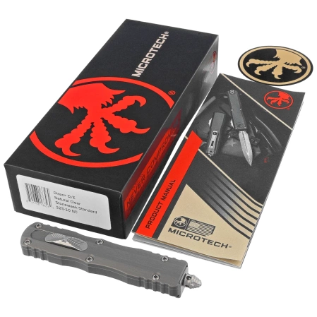 Nóż automatyczny OTF Microtech Dirac D/E Natural Clear Aluminium, Stonewashed M390 by Tony Marfione (225-10NC)