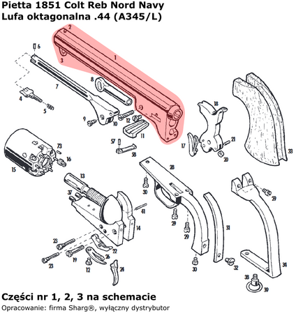 Lufa oktagonalna .44 Pietta 1851 Colt REB Nord Navy Carbine 12'' (A345/L)
