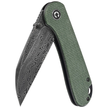 Civivi Knife Elementum Wharncliffe Green Canvas Micarta, Black Hand Rubbed Damascus (C18062AF-DS1)