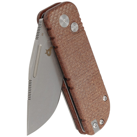 BlackFox NU-Bowie Brown Burlap Micarta, Coarse Stone Washed D2 by Keanu Alfaro (BF-758-MIB)
