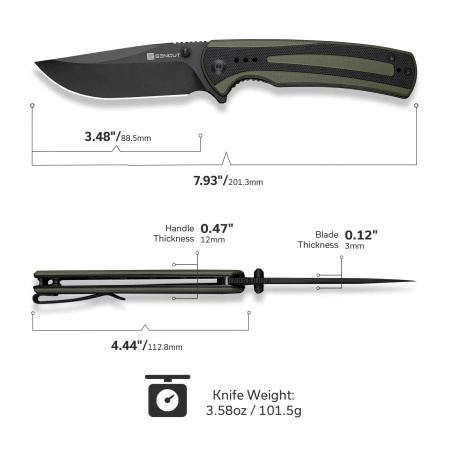 Sencut Regnator Knife Green / Black G10, Black 9Cr18MoV (S24057-2)