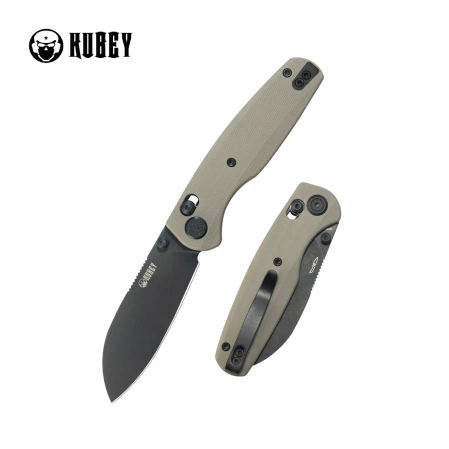 Kubey Breeze Knife Tan G10, Blackwashed 14C28N by Caleb Waldman (KU288G)