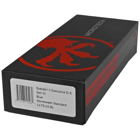 Microtech Scarab II Gen III Executive D/E OTF Knife Blue Aluminum, Stonewashed M390MK by Tony Marfione (1175-10BL)