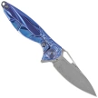 RikeKnife Mini Hummingbird Blue Titanium, Rose Damascus by Richard Wu (RK-MINI-BL)