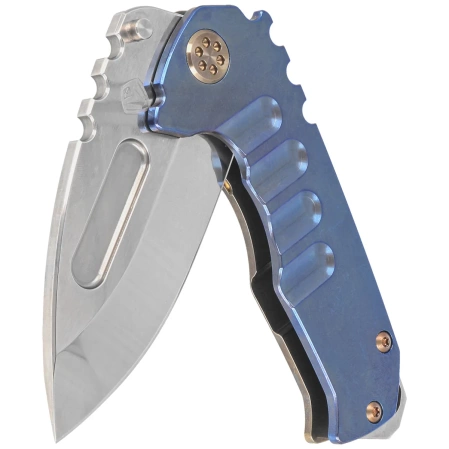 Medford Praetorian Genesis T Drop Point, Blue Titanium, Bronze HW, Std Clip, NP3 Breaker, Tumbled S45VN (MK029STD-37A1-T1CS-BN)
