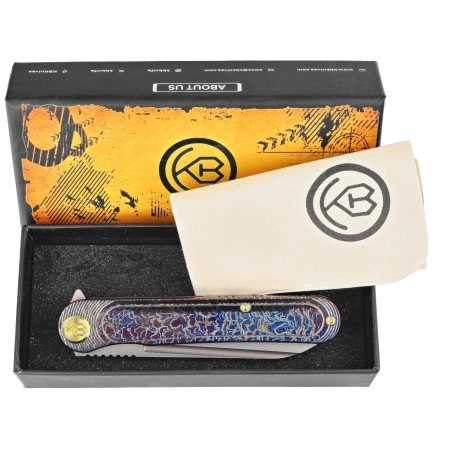 Kubey KB Knives Dandy Flamed Titanium, Sandblasted CPM S90V by Maksym Tkachuk (KB247H)